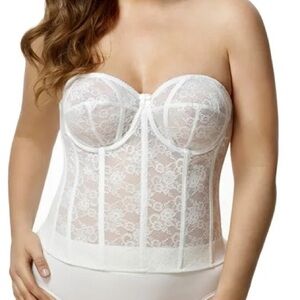 NWT Elila Lace White Strapless Longline Bustier Bra with optional straps sz 46 H